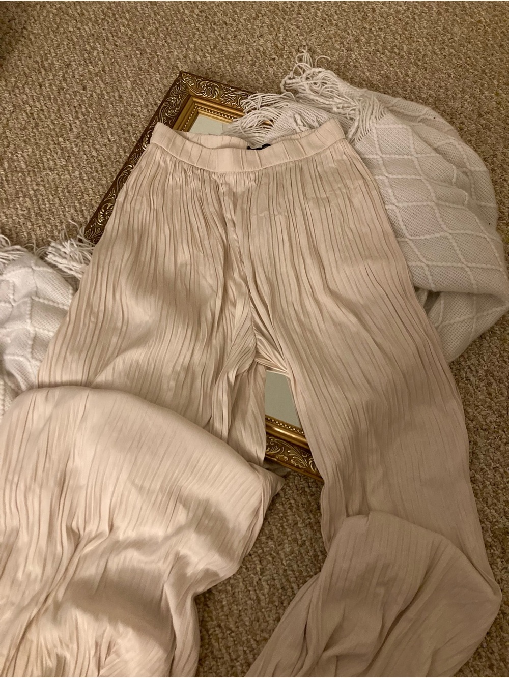 Zara Pleated Wide-Leg Pants in Beige